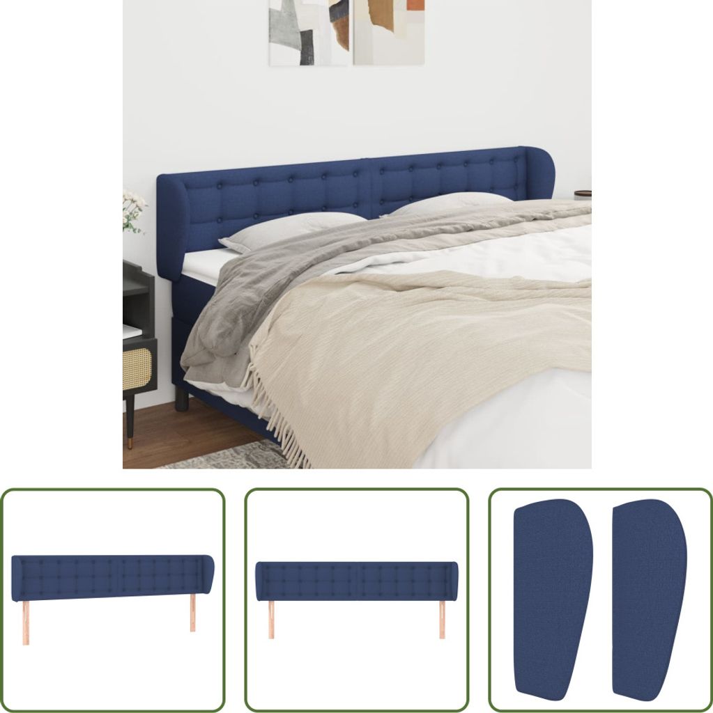 The Living Store Kopfteil mit Ohren Blau 163x23x78/88 cm Stoff