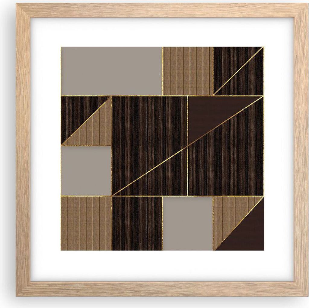 Gerahmtes Poster - Rahmen in heller Eiche - Rechtecke Quadrate Braun - 30x30 cm - Wand Bild - Wanddeko - Wandbilder - Kunstposter - Wandposter - Bi...