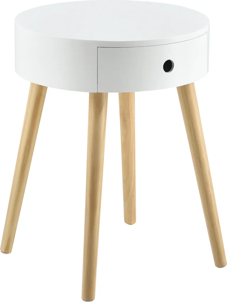 Commode de nuit rétro 50 cm forme ronde avec tiroir bois et pieds stables