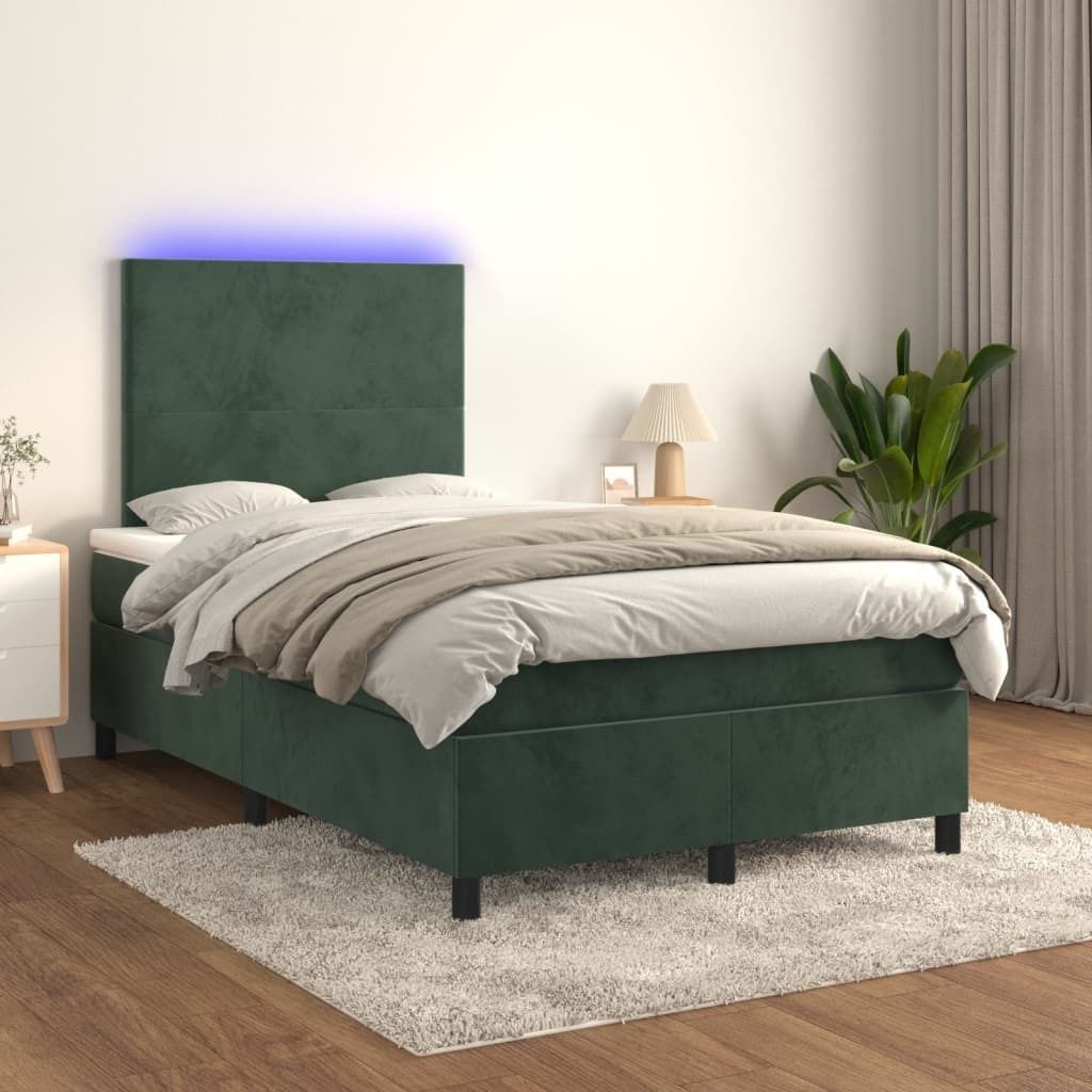 Maison Exclusive - Boxspringbett mit Matratze & LED Dunkelgrün 120x200 cm Samt