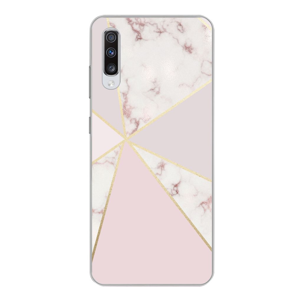 MuchoWow Handyhülle Schutzhülle Hülle für Samsung Galaxy A70 Marmor - Gold - Rosa Silikon Softcase Handy Hülle - Schutzhaube