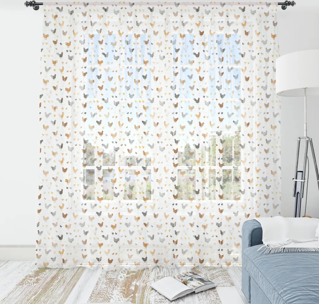 Tapisserie Murale Soyeuse Motif Poules et Poussins tons Abricot