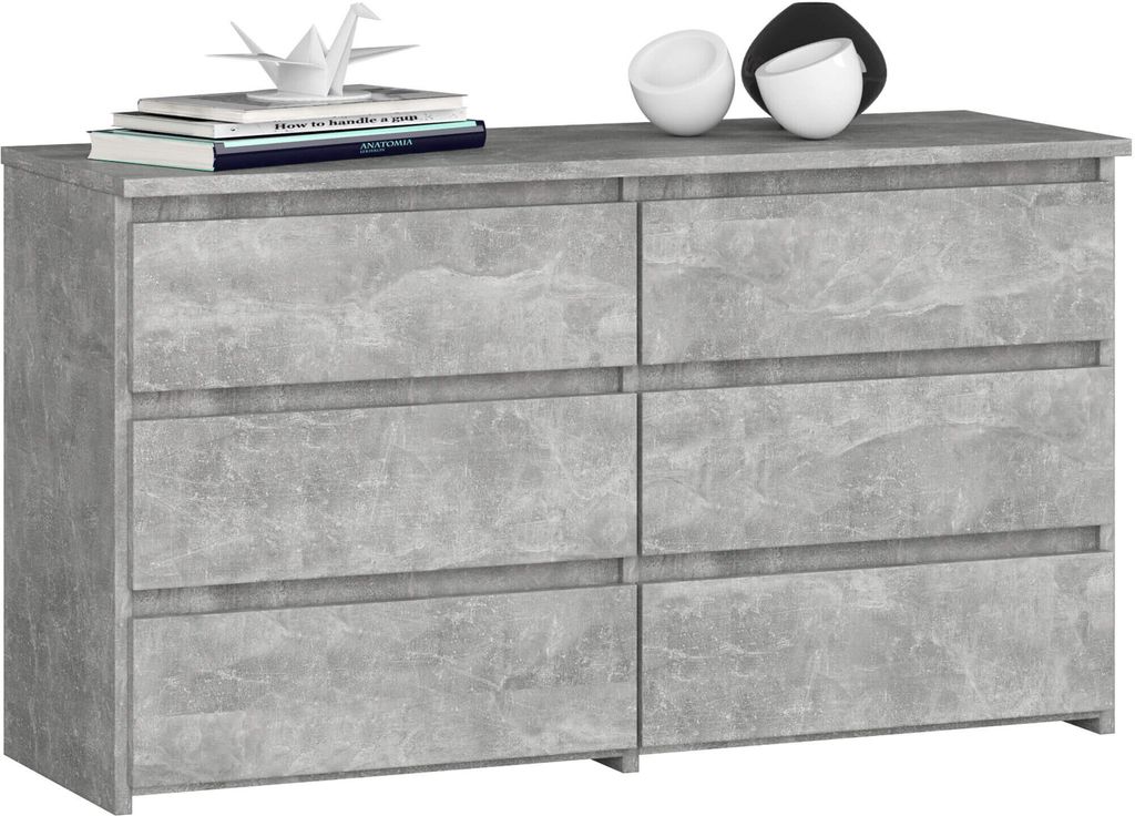 Kleine Kommode AKORD CL100 Beton 100 cm 6 Schubladen B100 x H57 x T35 cm