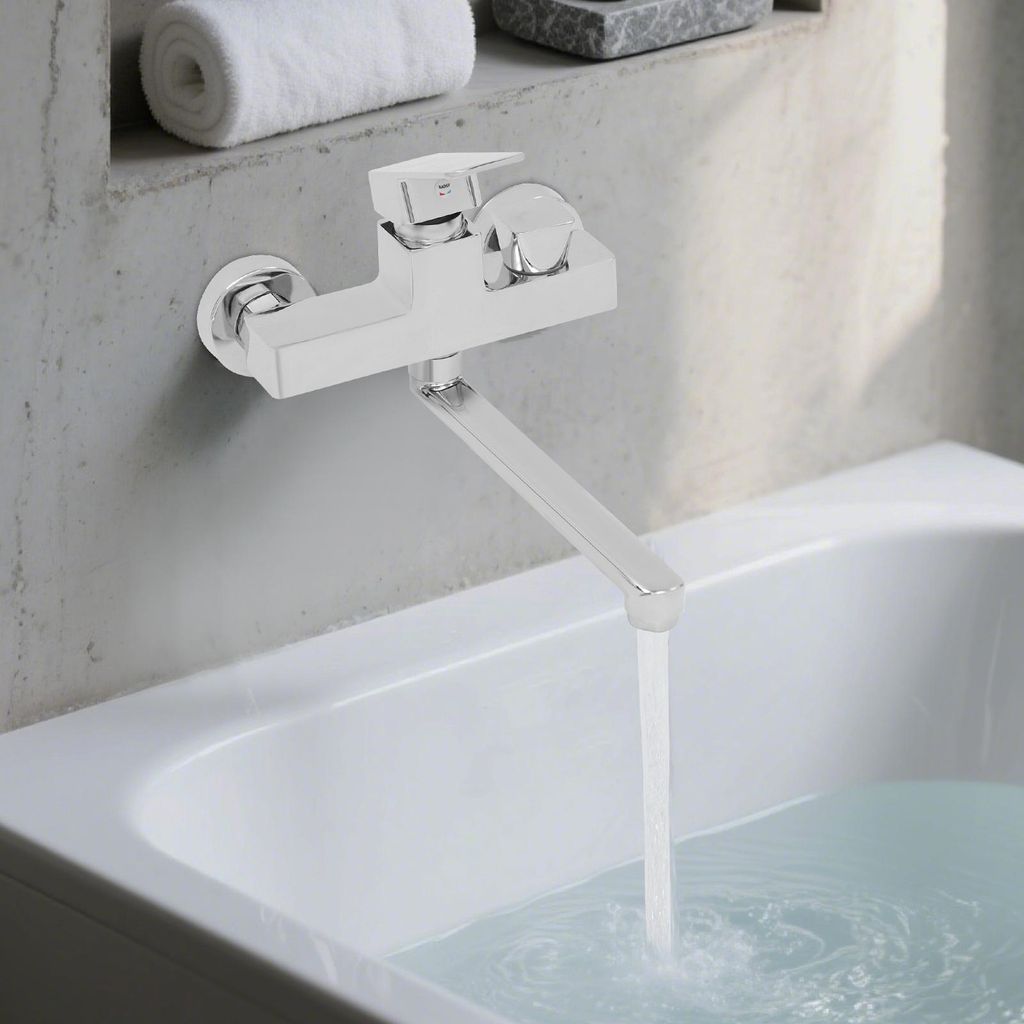 Messing Drehbare Badewannenarmatur Silber Modern Wasserhahn Wandmontiert