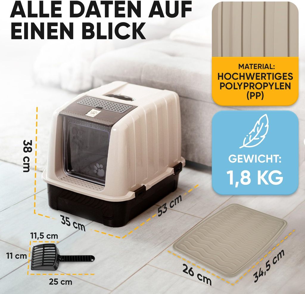 CROPLAS Katzenklo mit Deckel und Aktivkohlefilter + [ Produktbild 5