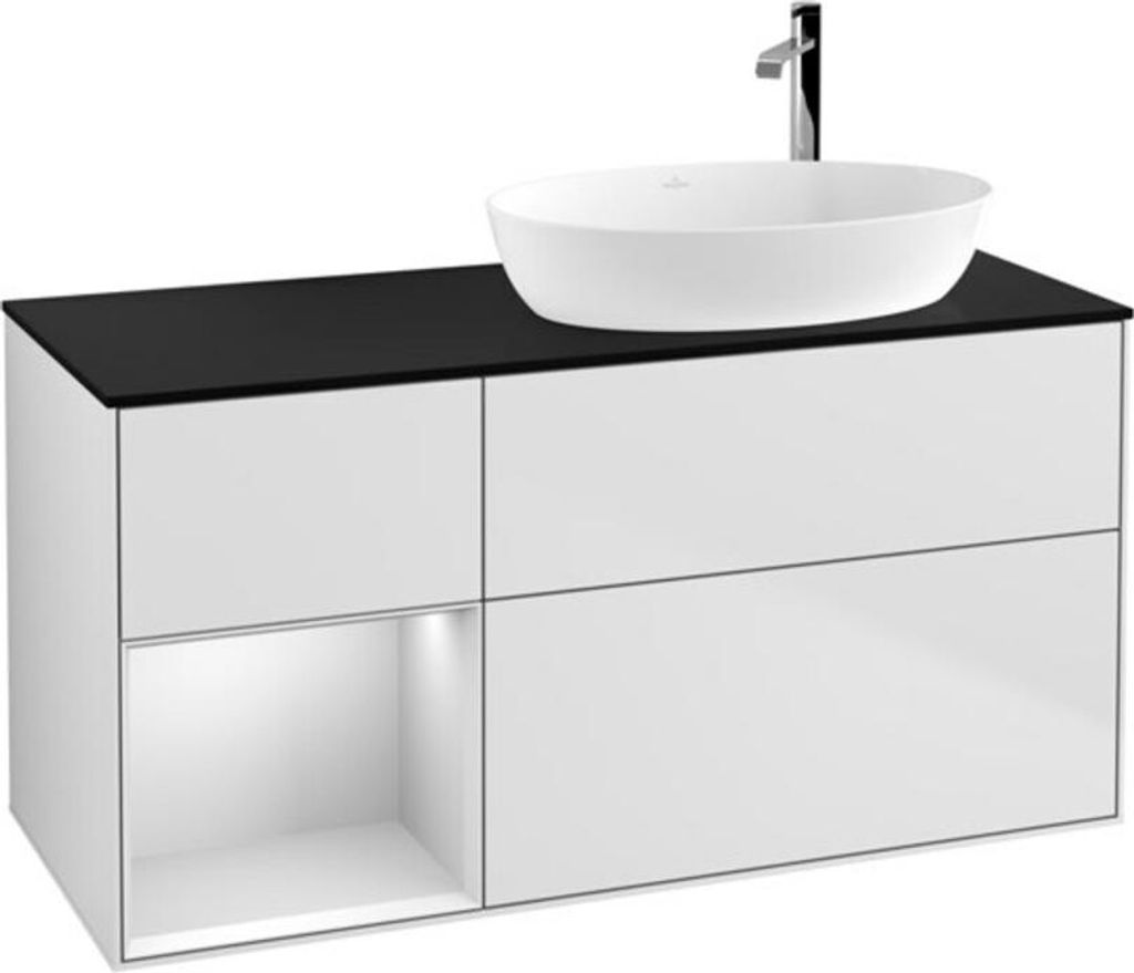 V&B Waschtischunterschrank Wandbeleuchtung Finion 120cm, Pl b m, Reg wh. m Lac, wh. m Lac