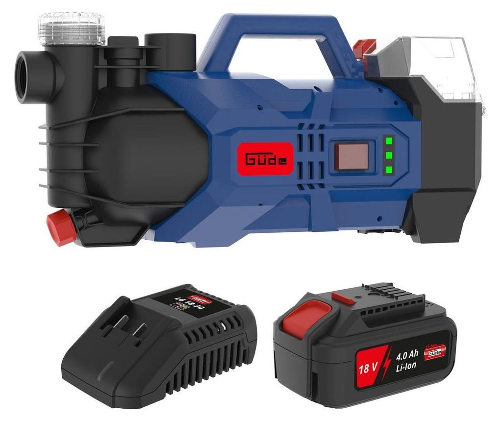 Güde Akku Gartenpumpe GP 18-401-30 mit Akku und Ladegerät Set 18V Wasserpumpe Bewässerungspumpe Garten Bewässerung 18 Volt Akkupack Set 2400l pro Stunde Eco Funktion 336495 58564 4015671210708 Stabilo-Fachmarkt.de