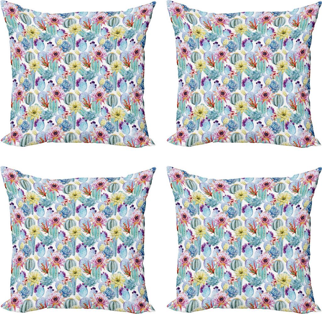 ABAKUHAUS Kaktus Kissenbezug Set (4 Stück), Desert Sand Wild Flowers, Moderner Doppelseitiger Digitaldruck, 45 cm x 45 cm, Mehrfarbig