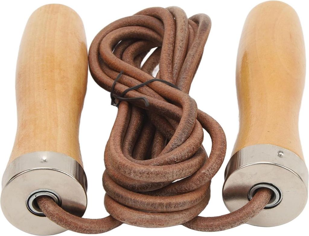 Verstellbares Leder-Springseil mit Holzgriff aus Kuhhaut - Tragbares Design für Fitness- und Heimtraining