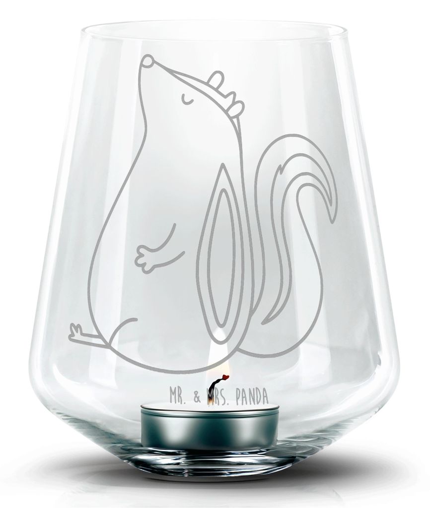 Mr. & Mrs. Panda glas kerzenhalter Stinktier Sitzen - Transparent - Geschenk, Recht, Wildtier, Deko Windlicht, Spruch, Büro, Raubtier, Laterne, Te...
