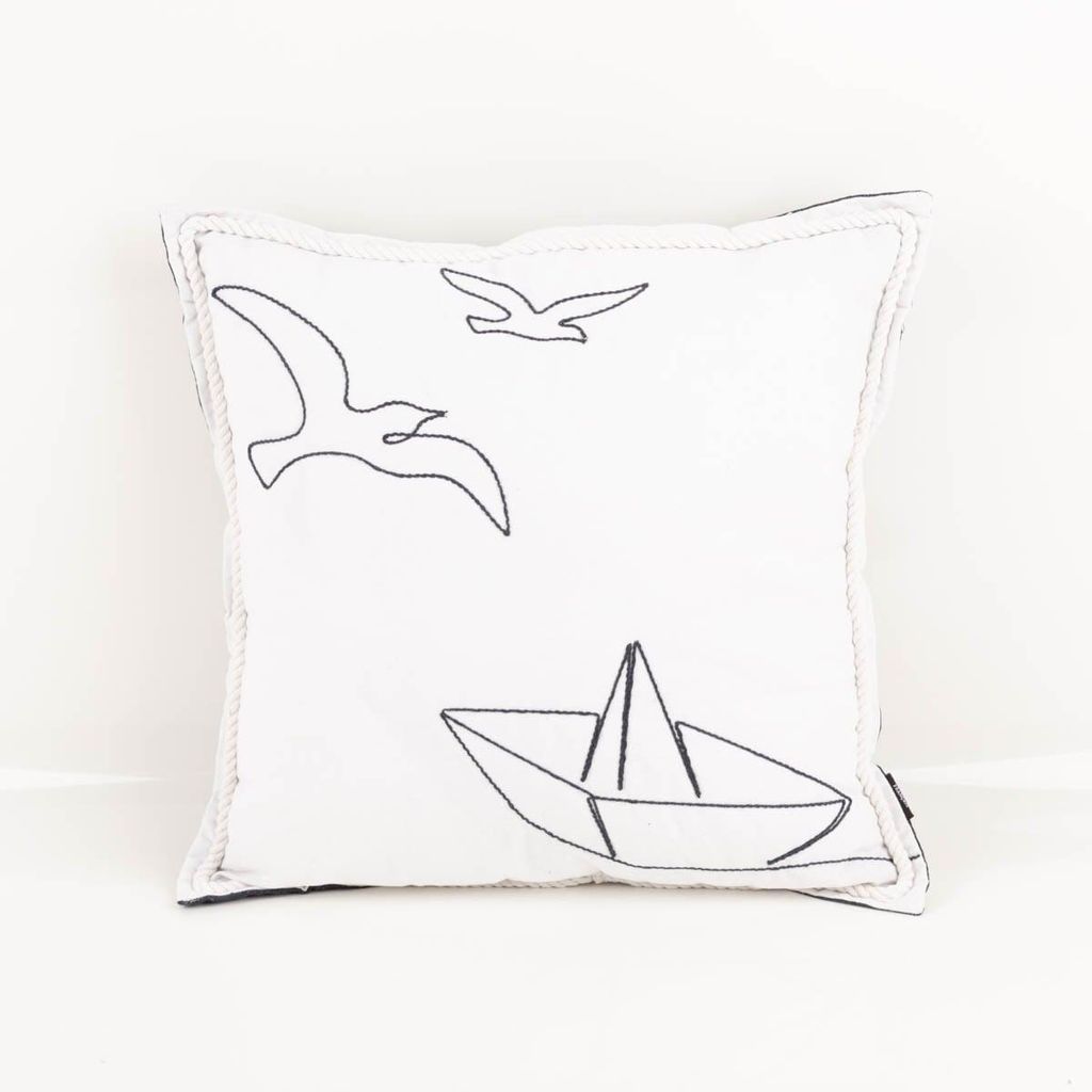Deko-Kissen Schiff 50x50 cm weiß bestickt Maritim inkl. Füllung