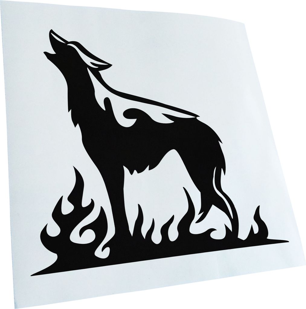Kiwistar - Autoaufkleber - schwarz - 60 x 60 cm - Flammenwolf - Heckscheibenaufkleber - Aufkleber für Auto Kfz Fahrrad, LKW, Truck Mofa