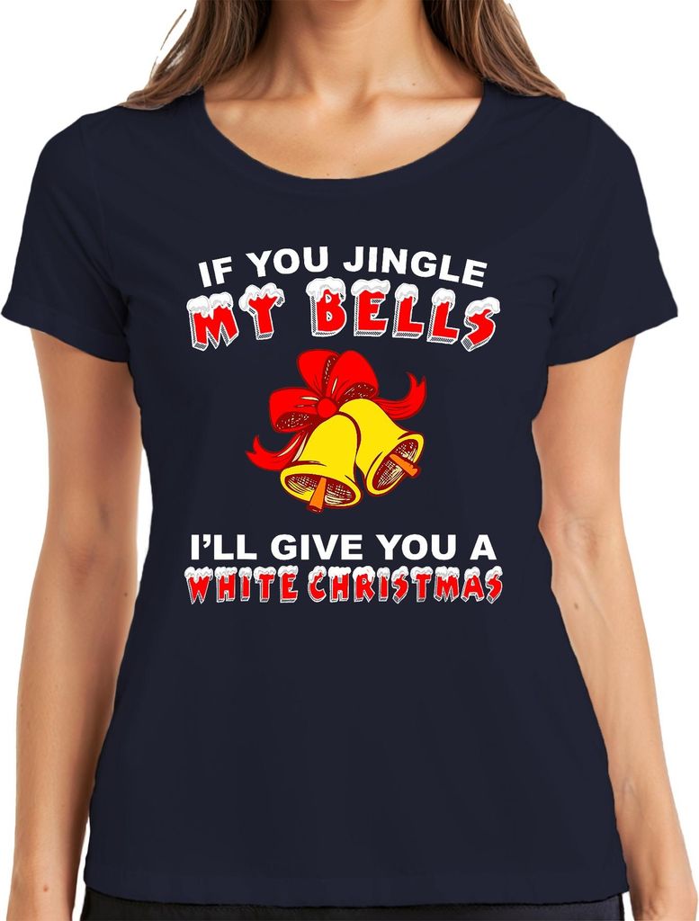 If You Jingle My Bells Lustiges Weihnachtsgeschenk Glöckchen Damen T-Shirt, Navy, XL