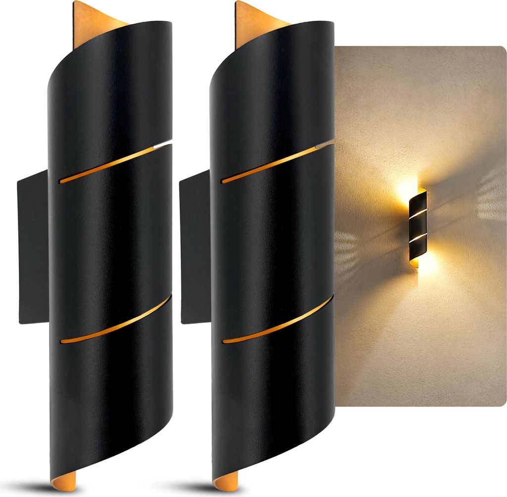 SSC-LUXon 2er Set VYRA Wandleuchte schwarz gold rund – Up and Down Lampen mit G9 Fassung Flurlampe mit diffusem Lichteffekt für Wohnräume