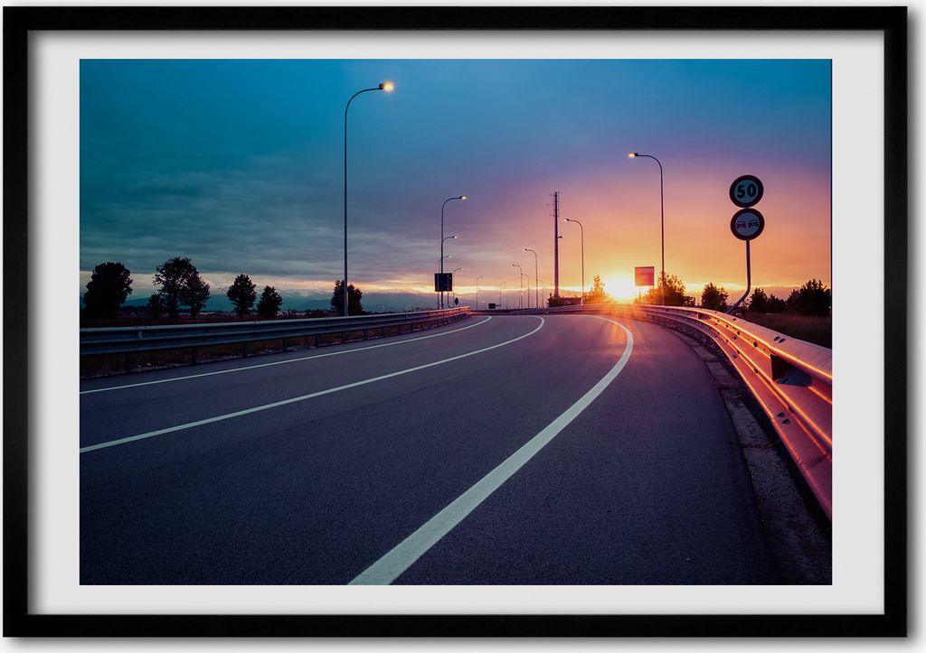 Bild - Bilder - Bilderrahmen - 70 cm x 50 cm - MDF-Rahmen, Wandkunst Autobahn