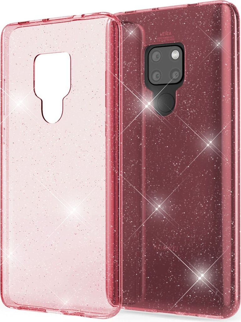 NALIA Glitter Hülle kompatibel mit Huawei Mate20, Glitzer Silikon Case Cover Pink