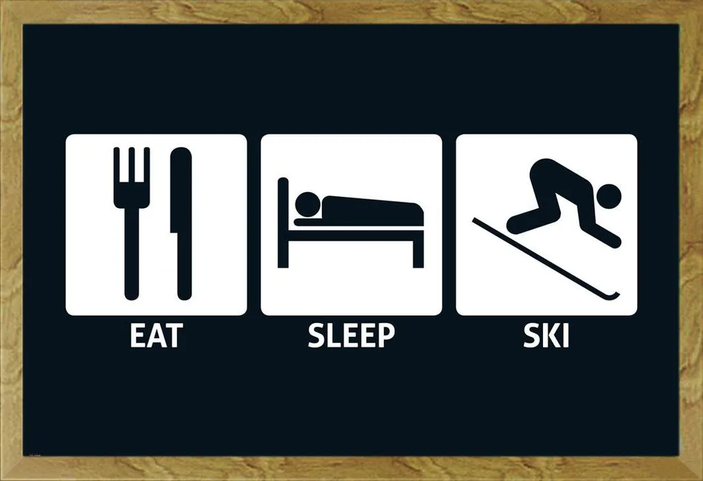 Regalo Sciatori: Poster Eat Sleep Ski + Cornice Rovere Shinsuke