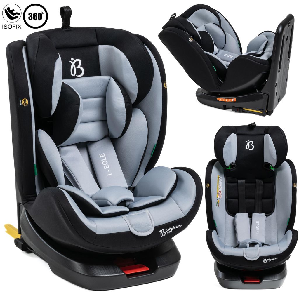 Bebelissimo – Eole - Kindersitz 40-150 cm - 360° - RWF/FWF - ISOFIX - TOP TETHER - 5-Punkt-Gurt - Verstellbare Kopfstütze - black/gray