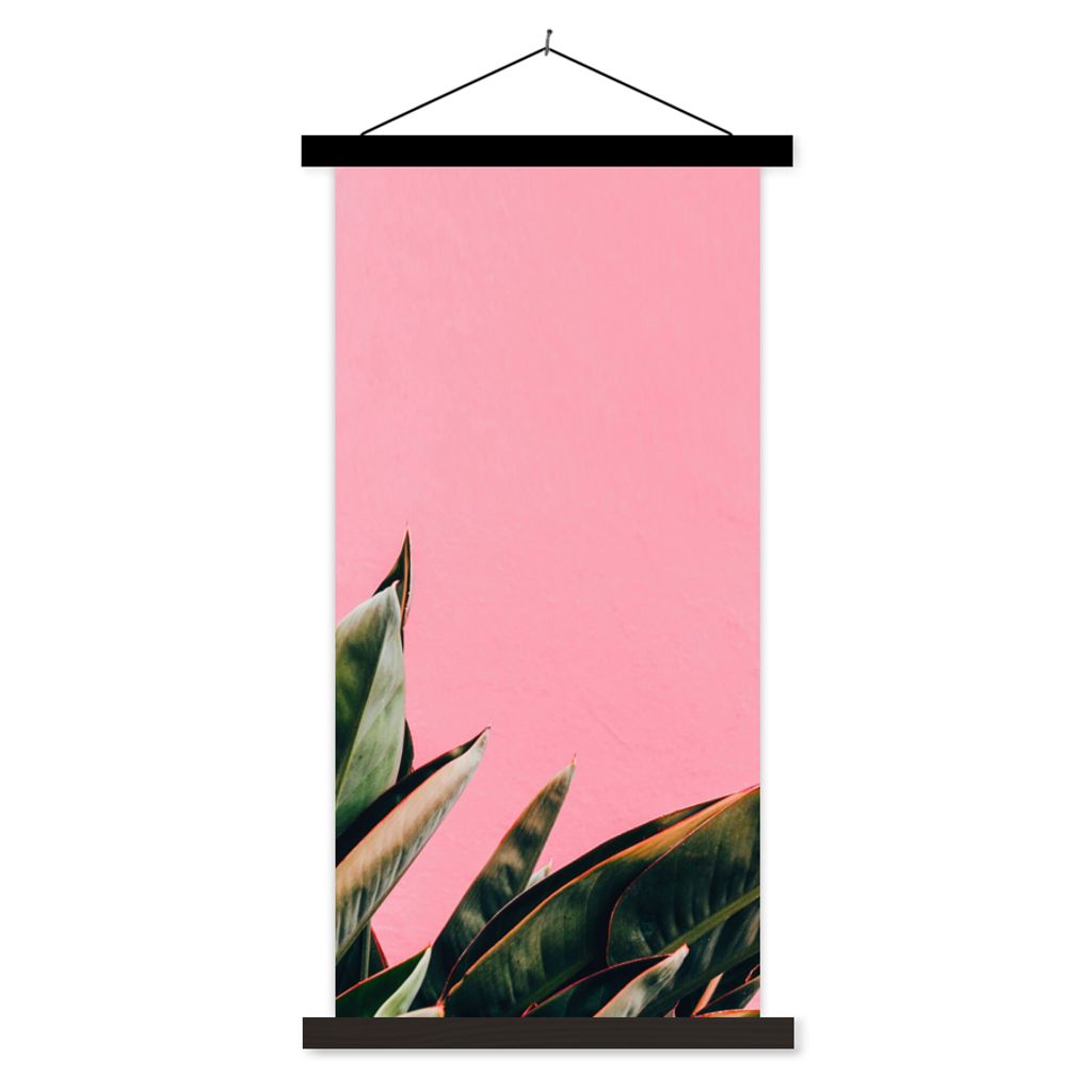 MuchoWow Textilposter Pflanzen - Frauenzunge - Rosa - Tropisch 90x180 cm mit schwarzem Rahmen - Dekoration Wohnzimmer