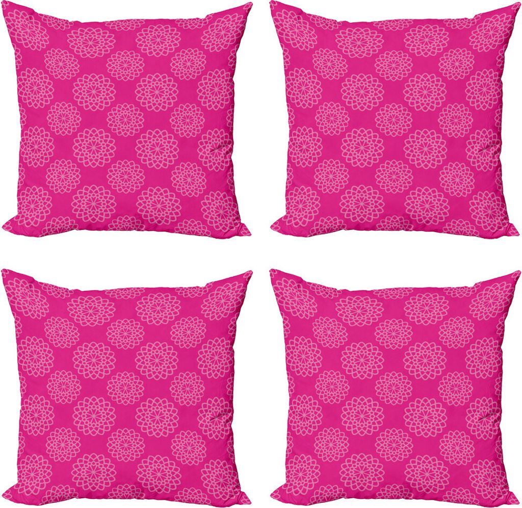 ABAKUHAUS Hot Pink Kissenbezug Set (4 Stück), Geometrische Blumen-Motiv, Moderner Doppelseitiger Digitaldruck, 50 cm x 50 cm, Rosa-Pink