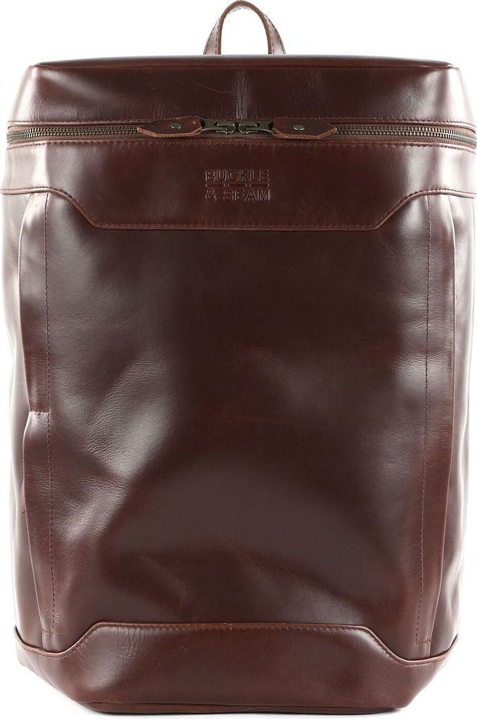 BUCKLE & SEAM Leder Freizeitrucksack Rucksack mit Laptopfach Siwa New Stipes Leather Backpack 23L Brown dunkelbraun