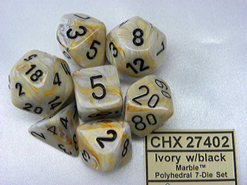 Set de dés Chessex Marble Ivoire Noir : Idéal pour Donjons et Dragons