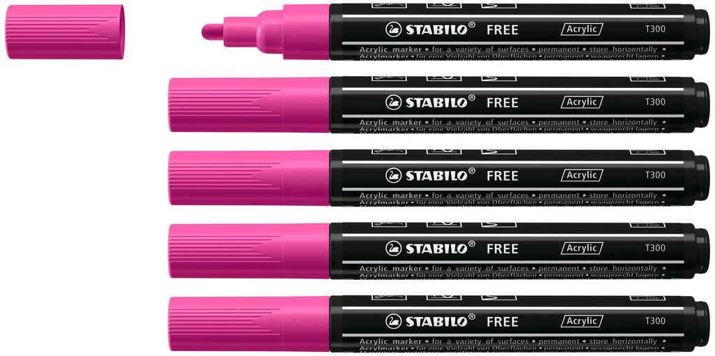 Acrylmarker - STABILO FREE Acrylic - T300 Rundspitze 2-3mm - 5er lila