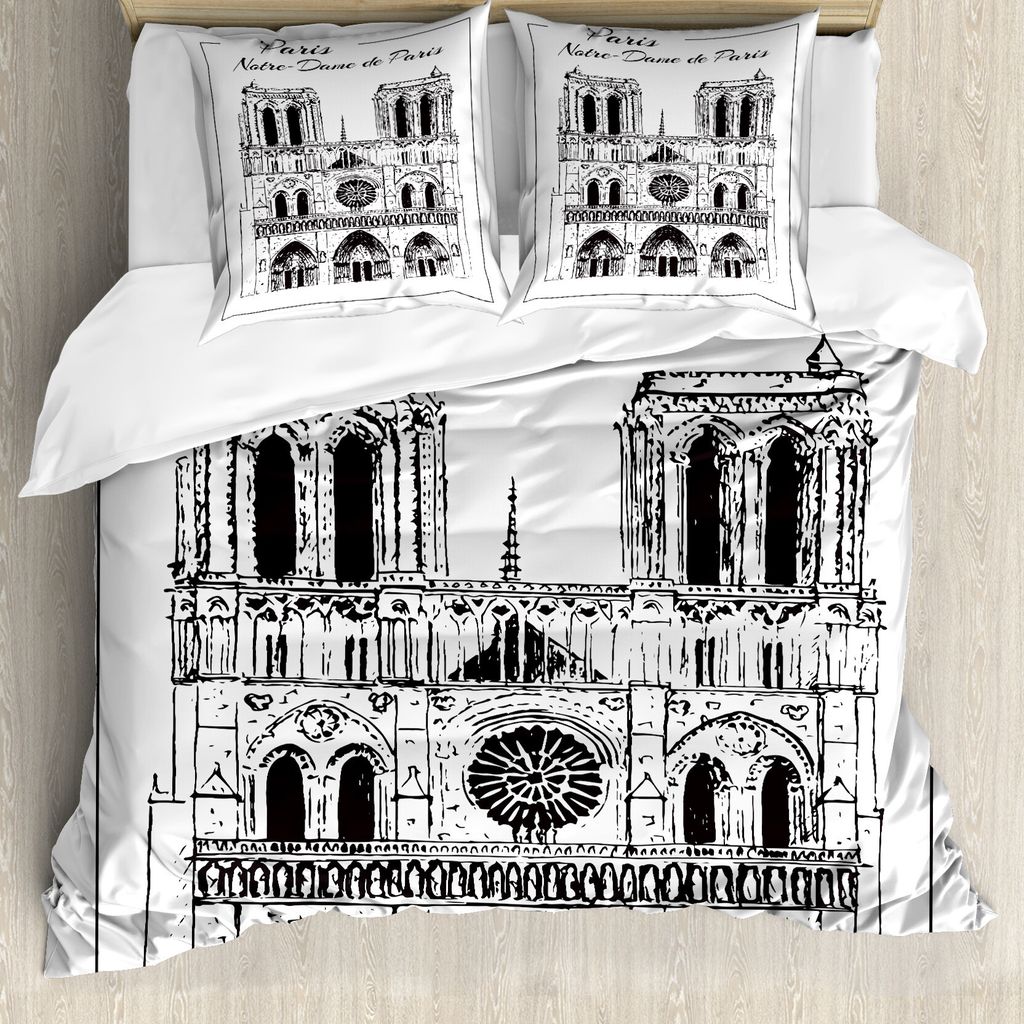 ABAKUHAUS Notre Dame de Paris Bettbezug Set für Einzelbetten, Skizzieren, Milbensicher Allergiker geeignet mit Kissenbezug, 200 cm x 200 cm - 80 x...