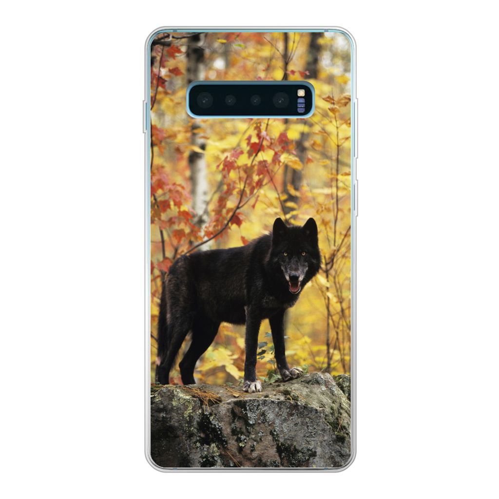 MuchoWow Handyhülle Schutzhülle Hülle für Samsung Galaxy S10 Lite Wolf - Fels - Baum Silikon Softcase Handy Hülle - Schutz