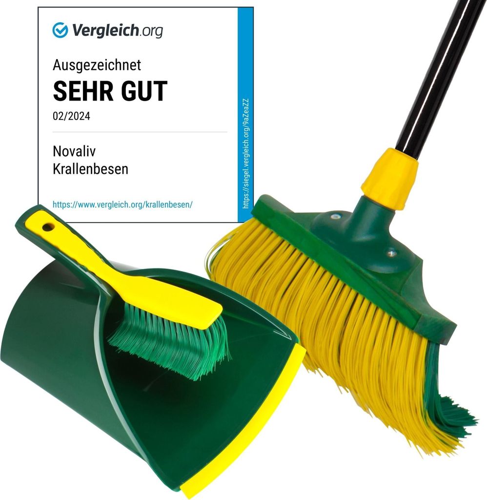 Novaliv Premium Krallenbesen mit Stiel 30cm inkl. Jumbo Kehrgarnitur, Spezialbesen gebogenen Borsten - Ideal als Gartenbesen, Kratzbesen, Kunstrase...
