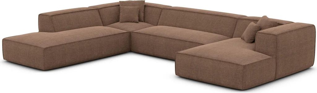 Strukturstoff U-Form XXL Lounge Wohnlandschaft Arelia Braun Rechts