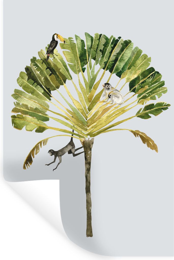 MuchoWow Wandtattoo Wandsticker Wandaufkleber Dschungel - Palme - Vogel 20x30 cm Selbstklebend und Repositionierbar - Sticker - Dekorfolie