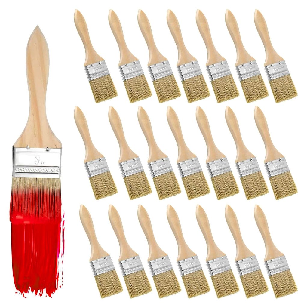 Flachpinsel 30 Stück 45mm mit dickem Holzgriff für Kanten und Zierleisten, Lackpinsel für Beizen und Holzöl, Malwerkzeuge für Handwerker
