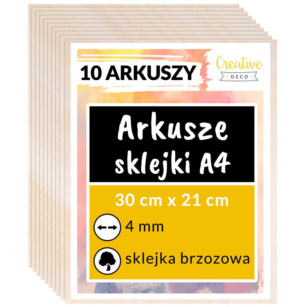Creative Deco 10x A4 Sklejka 4mm | 300x 210x 4 mm | Sklejki Zdjęcie produktu 