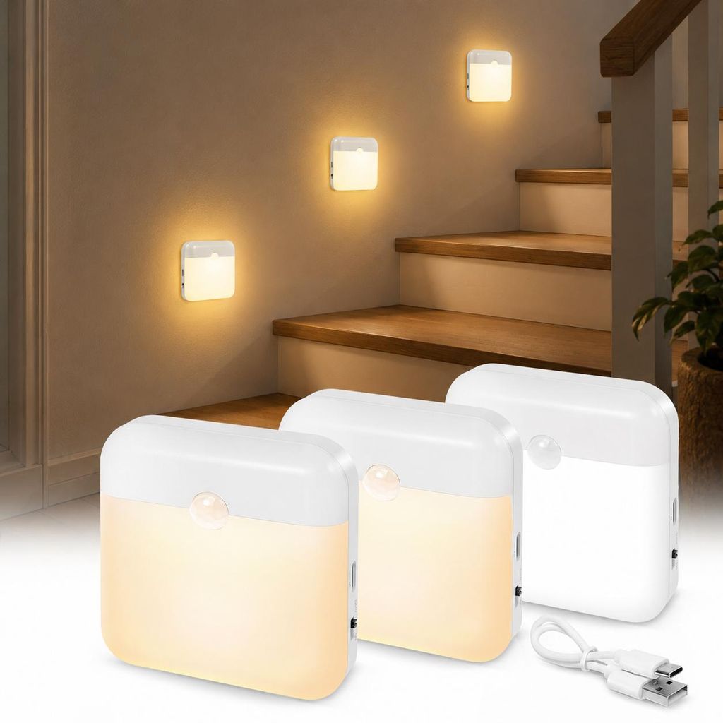Lot de 3 veilleuses LED avec détecteur de mouvement, Image du produit 