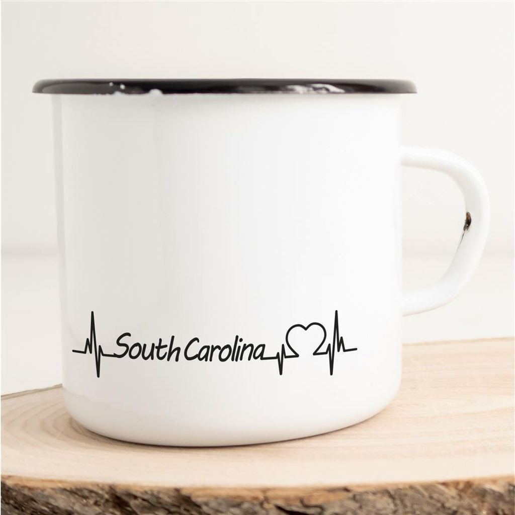 Huuraa Emaille Tasse South Carolina Geschenk Kaffeebecher Vintage 300ml South Carolina Präsent