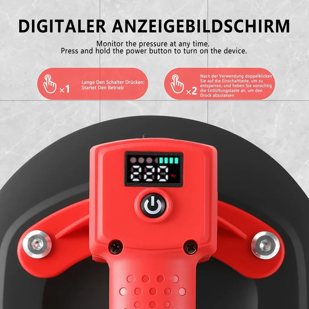Ventouse électrique 24 cm charge 220 kg secteur CA écran LCD Rouge