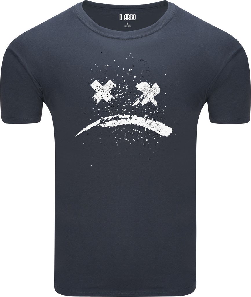 Diarbo Herren T-Shirt mit klassischem Druck Trauriges Emoji Dunkelgrau Gr.M