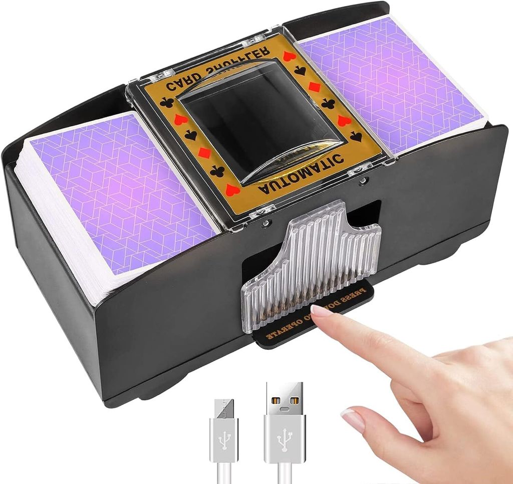 Automatischer Kartenmischer, 2 Decks, elektronischer Kartenmischer, Bridge-Spiel, USB- und batteriebetrieben, elektrischer Spielkartenmischer