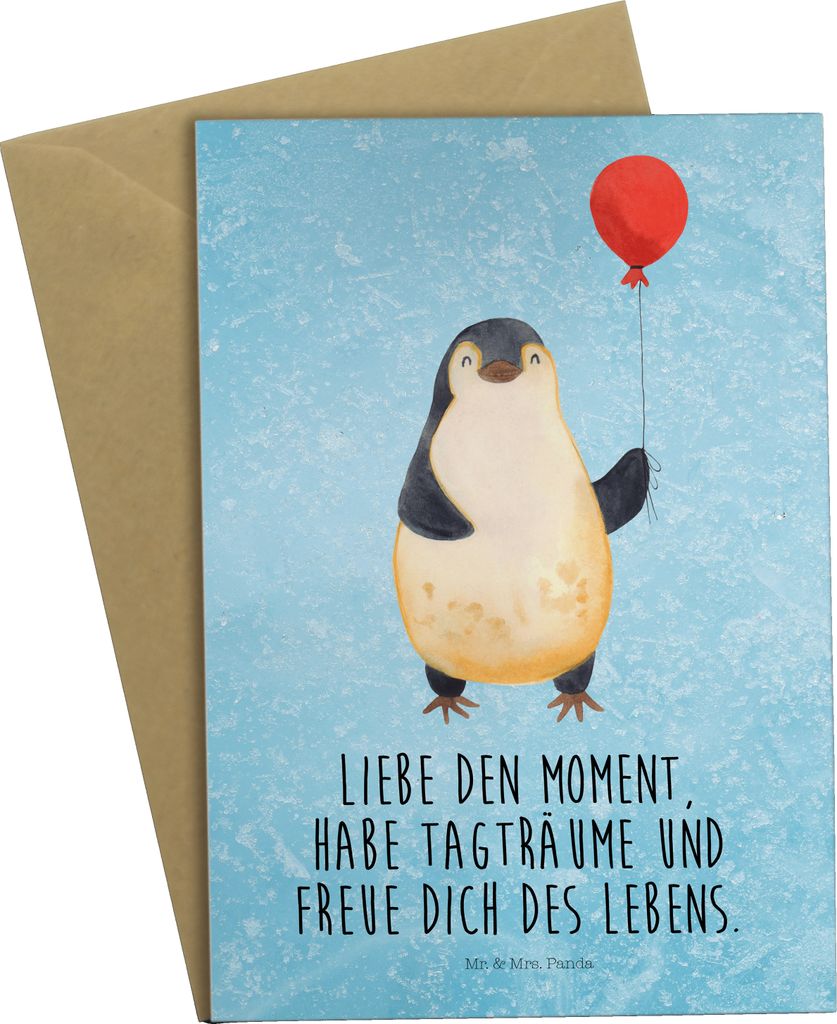 Mr. & Mrs. Panda Grußkarte Pinguin Luftballon - Eisblau - Geschenk, Liebe, Geschenkidee, osterkarten, einladungskarten, Glück, Motivation, hochze...