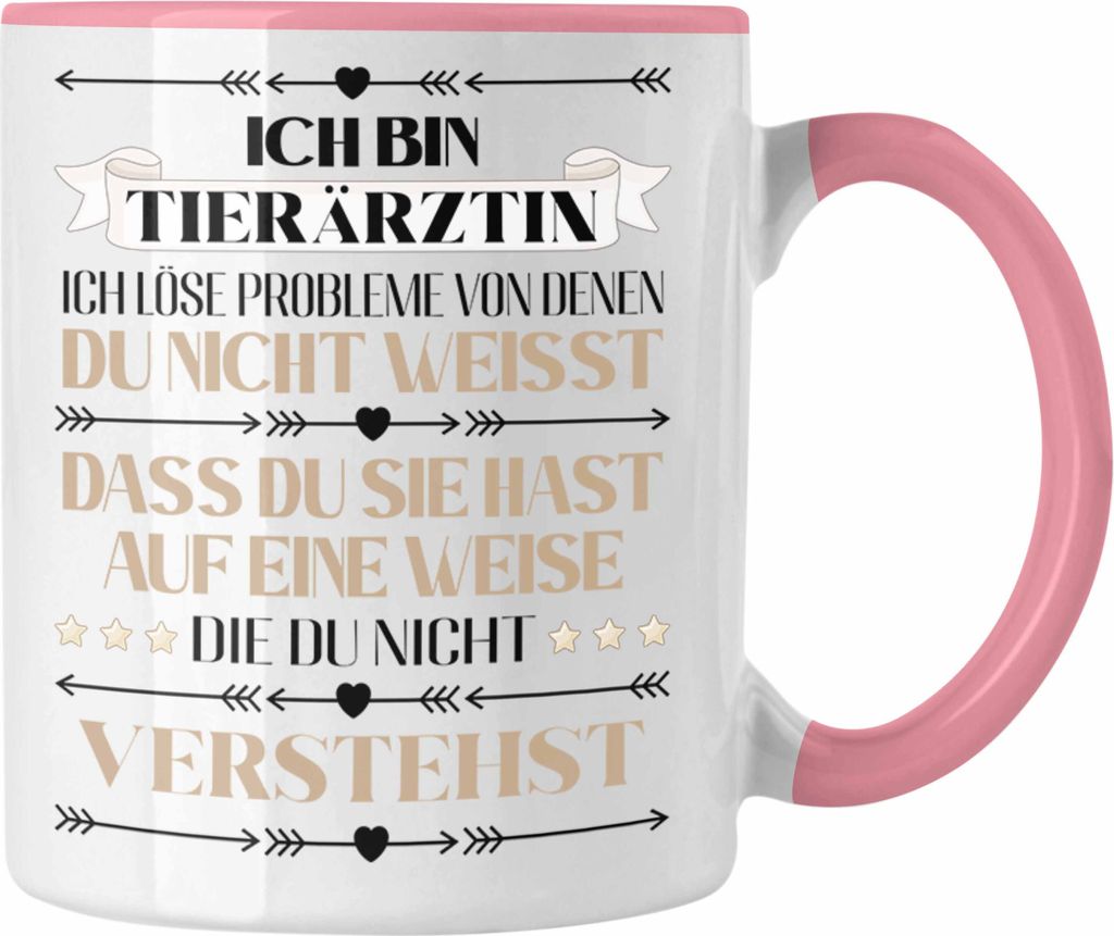 Trendation - Tierärztin Geschenk Lustiger Spruch Geschenkidee Kaffeebecher (Rosa)