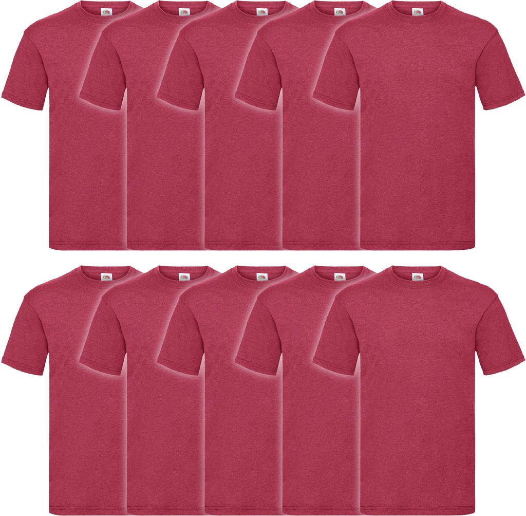 10er Pack Fruit of the Loom Valueweight T-Shirt + GRATIS MyShirt Stoffbeutel Farbe: vintage rot meliert Größe: M