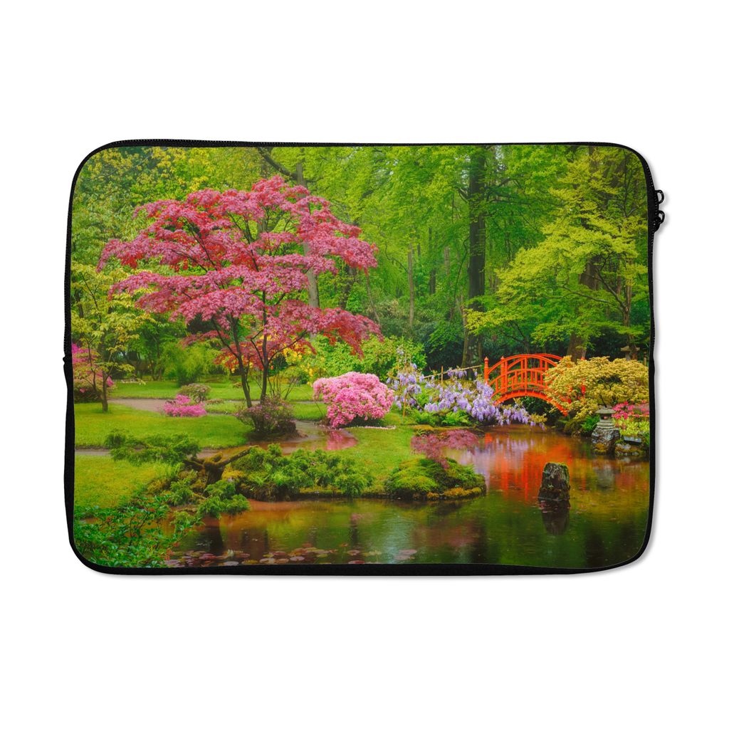 MuchoWow Laptop Hülle 14 ZollBrücke - Japanisch - Botanisch - Bäume - Blumen Laptoptasche - Laptoptasche - Stoßsicher - Schutzhaube