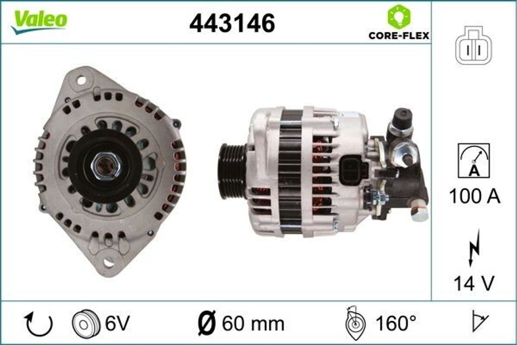 VALEO 443146 Lichtmaschine Generator LiMa 100A 14V für OPEL Corsa C Schrägheck (X01) Meriva A (X03) Astra G CC (T98) Astra G Caravan (T98) COMBO ...