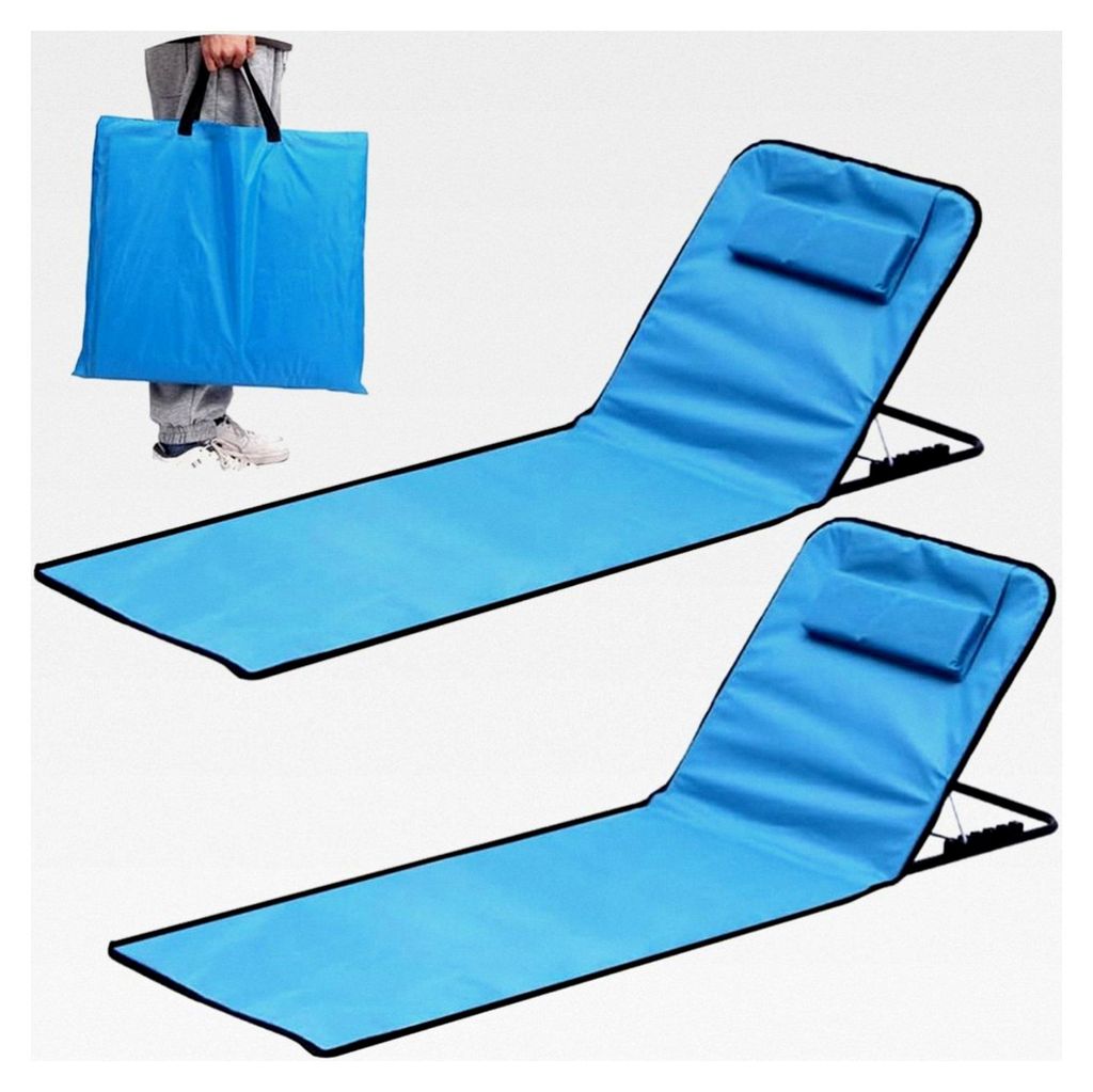 2 Stück Klappbare Strandliege, Tragbare Liege für Strand, Verstellbare Sonnenmatte mit Rückenlehne, Klappbar mit Tragetasche und Praktischem Sta...