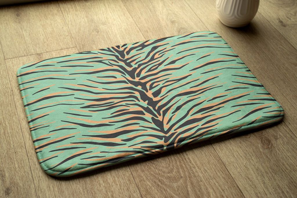 Badteppich Saugfähige - Badezimmer Teppich - Rutschfester Badvorleger Badematte - 75x45 cm - Tiger-Streifen Abstraktion