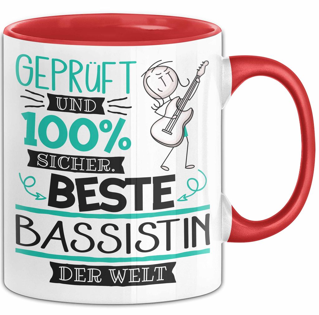Beste Bassistin Der Welt Tasse Geschenk für Eine Bassistin Und Sicher Geschenkidee Geburtstag Weihnachten (Rot)