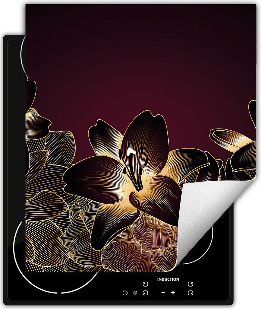 DarHaus Herdabdeckplatte 45x52 cm Anti Rutsch Matte Aufrollbar, Orchidee - Blumen
