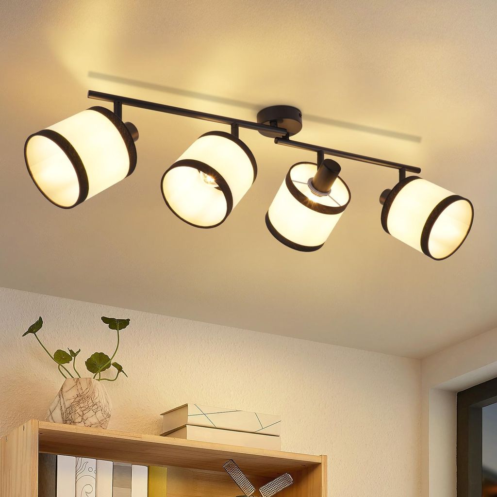 ZMH Deckenstrahler 4 Flammig Stoff Deckenspot Schwarz LED Deckenleuchte E14 Vintage Spotlight Schwenkbar 350° für Schlafzimmer Wohnzimmer Lernzimmer