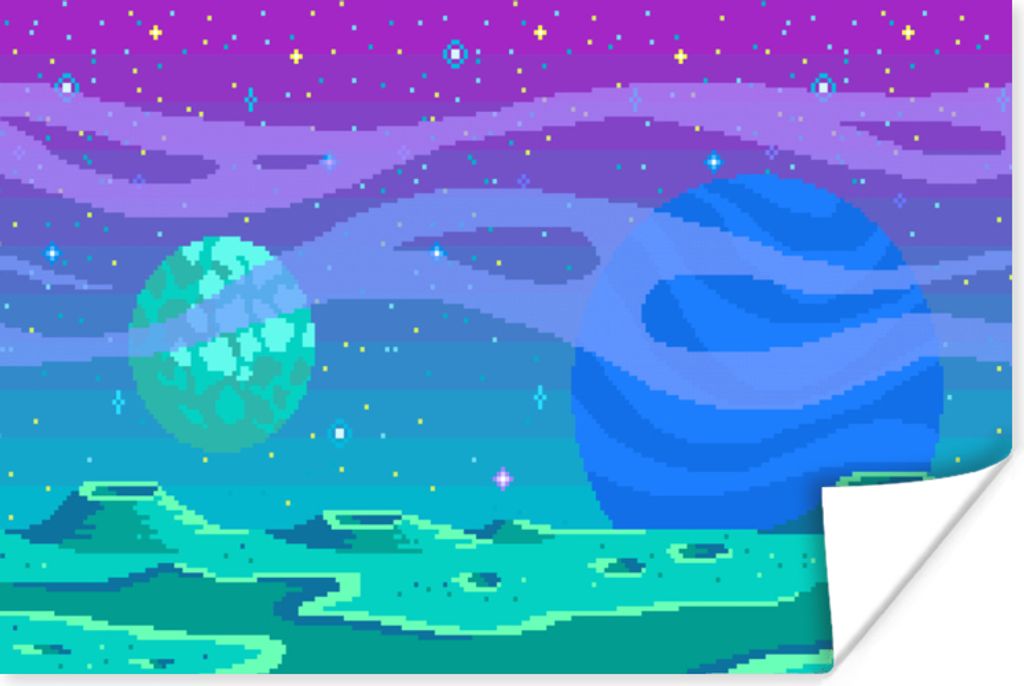 MuchoWow Poster Spiele - Pixel Art - Mond 30x20 cm - Plakate - Print